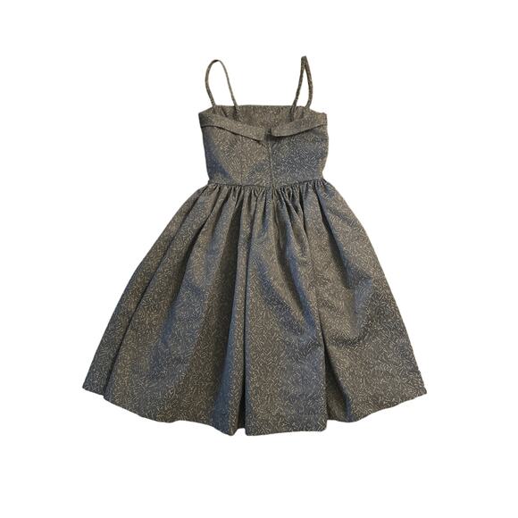 Designer S Elizabeth Dye Portland Gray Gold Print Formal Cocktail Party Dress - Picture 5 of 6